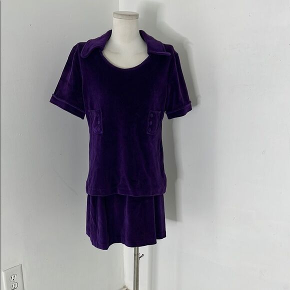 Vintage 70s Purple Velvet Top And Skirt Set - Picture 1 of 6